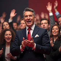 Keir Starmer giving a victory speech after the election, celebrating Labour's landslide win and becoming Prime Minister.