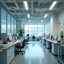 The main research floor of the Biomorphic Design Lab, featuring both traditional design workstations and advanced biological modeling equipment