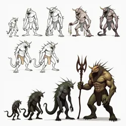 A visualization showing the evolution of an MDRI monster concept from initial sketch to final design, incorporating both traditional and contemporary elements