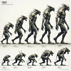 A detailed evolutionary chart showing the theoretical development of modern monster archetypes from existing biological forms