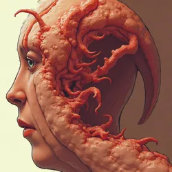 Early concept art from the MDRI depicting a temporal parasite's effect on human tissue, showing characteristic time-distortion patterns