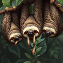 A group of Dangle Faced Sloths navigating through their natural habitat using their elastic facial features