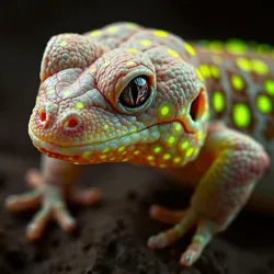 Fluorescent spots visible during the gecko's defensive display