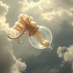 A translucent floating creature with trunk-like appendages