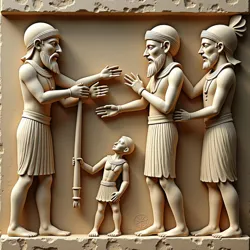 A preserved limestone relief depicting Enlil-nasir demonstrating puppet manipulation techniques, discovered in the ruins of his workshop in Larsa