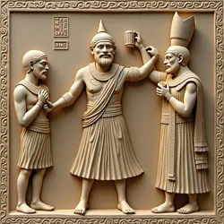 Ancient relief depicting a member of the Guild of Wandering Tales performing in a noble household, discovered in Eridu