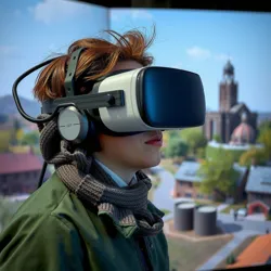 A person using a VR headset in a historical simulation