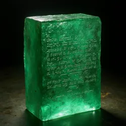 Ancient emerald tablet with inscriptions