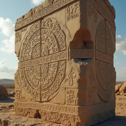 Detailed relief carving on a T-shaped pillar showing what researchers believe to be astronomical coordinates