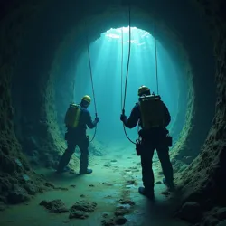 Marine archaeologists working to carefully unseal the repository's main entrance using specialized underwater equipment