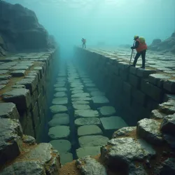 Marine archaeologists documenting precise stone joints at a submerged construction site near the Gallieni Ridge