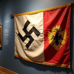 The flag of the State of New Bavaria, combining Nazi symbolism with Andean elements, on display at the La Paz War Museum