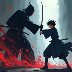 A pivotal scene from Kendo Phantasm showing protagonist Miyamoto Ryu facing off against the Blade Wraith during the National Championship arc