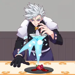 Illustration of Chef Raven Frost concocting an icy dessert