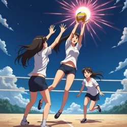 A dimensional serve technique showcasing the series' distinctive blend of sports action and supernatural effects