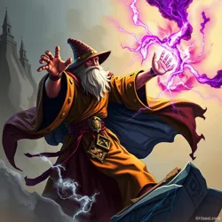 Ancient wizard casting a powerful spell