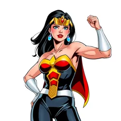 A classic comic book heroine striking a powerful pose