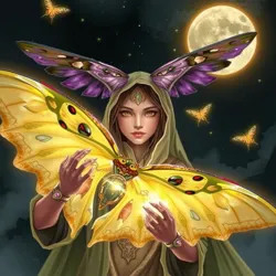 An ethereal depiction of a Moth Sage surrounded by moths