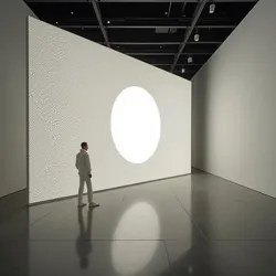 The original Blind Spot installation at the Neo-Minimalist Cultural Center, featuring the revolutionary light-absorbing metamaterials