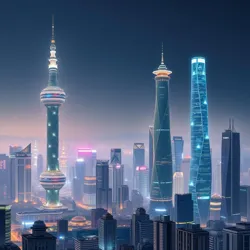 The iconic Neo Shanghai skyline featuring the [Quantum Ghost Spires](#) and [Living Mycotowers](#)