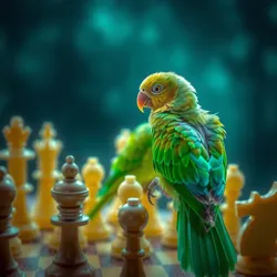 An artist's rendition of a spectral chess match