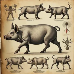 A rare page from an early bestial iconography manuscript showing the proper construction of War Pig symbolism