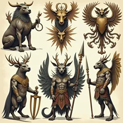 A collection of traditional bestial iconography symbols used in Brazilian War Metal ceremonies