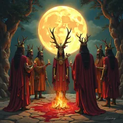 Members of the Inner Circle performing the sacred Ritual of Blood and Bronze during a full moon ceremony