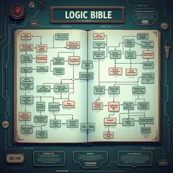 The primary interface of the Logic Bible system, showing its characteristic branching decision trees and probability matrices