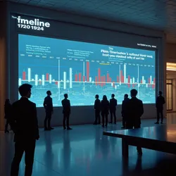 The main Timeline projection display in New New Jersey's central plaza, showing ARIA-7's constantly updating predictions