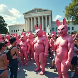 Supporters of the Chungus Body Movement gather outside the Supreme Court during the landmark case Thompson v. Federal Body Modification Board (2024)