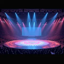 The iconic illuminated main stage of the 2023 Campeonato Nacional de Chungueira featuring the signature circular performance area