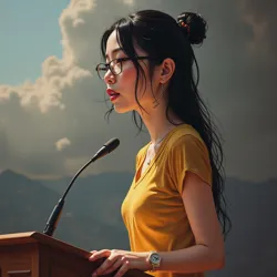 Dr. Miranda Chen at her landmark 2023 press conference