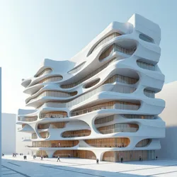 Futuristic architectural concept generated by artificial intelligence, showing integration of digital patterns.