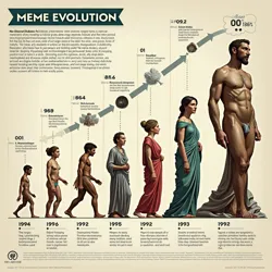 A visual representation of meme evolution from simple image macros to complex neo-classical works