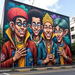 A vibrant street mural in São Paulo depicting the fusion of traditional samba imagery with Big Chungus elements