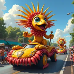 A spectacular carnival float featuring the iconic Sambachungus mascot during the 2020 Rio Carnival