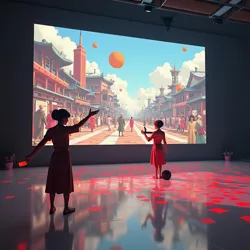 A screenshot from the groundbreaking "Spatial Symphony" virtual reality experience, showcasing advanced digital implementation of spatial playfulness principles