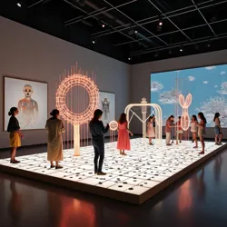 The "Dimensional Dialogue" installation at the Museum of Contemporary Design demonstrates core principles of spatial playfulness through interactive light sculptures