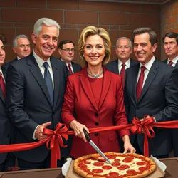 Hillary Rodham-Pepperoni at restaurant opening