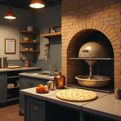 A specialized preparation area in a Basement Slice location, showing the proprietary dough mixing equipment