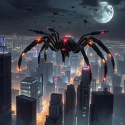 An active [Arachnid Security Grid](#) protecting a metropolitan sector during nighttime operations