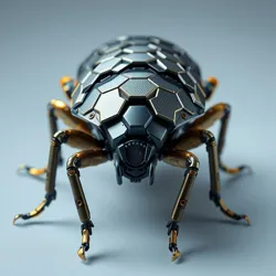 Close-up of hexagonal plated mechanical beetle