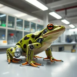 Cybernetic frog in laboratory