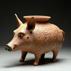 The renowned Boar Vessel displayed at the [Museum of Ancient Tyrrhenia](#), showcasing the distinctive Etruscan ceramic craftsmanship of the 6th century BC