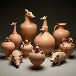 Collection of animal-shaped Etruscan vessels