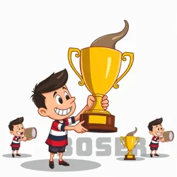 A cartoon character holding a giant booger trophy