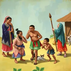 A traditional painting depicting humorous nose-picking