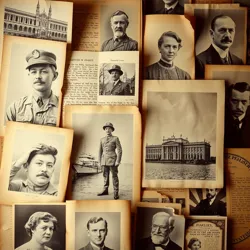 A collage of fading historical documents and images