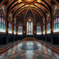 The grand main hall of the Academy of Aetheric Arts, where students gather for lectures and symposia